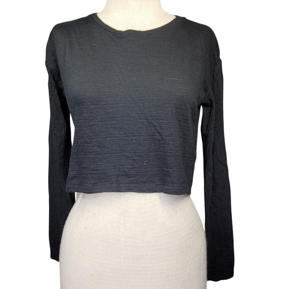 Topshop Black Cotton Long Sleeve Crop Top Size 2